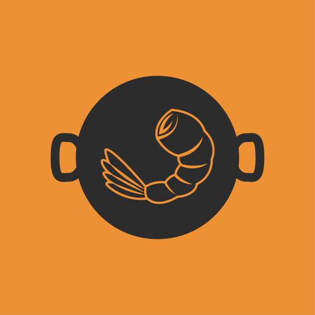 虾涂鸦符号。虾标志设计。平底锅上的虾标志。海鲜标志。图片下载