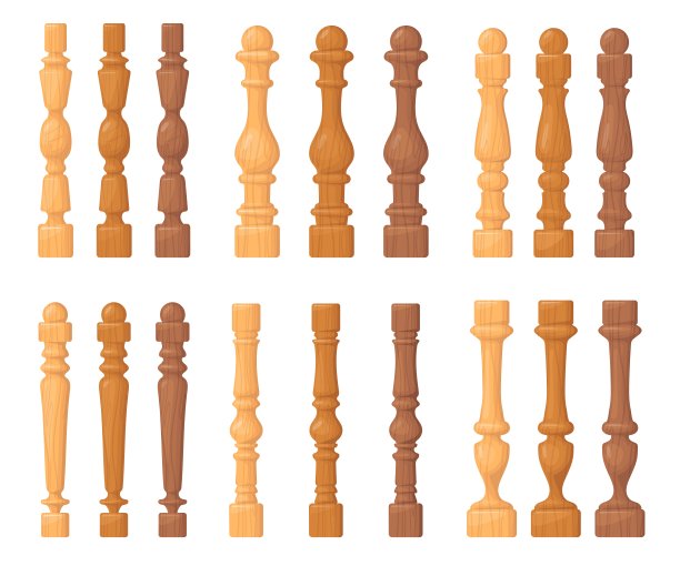 木栏杆。卡通木栏杆与扶手，木柱子栏杆栅栏柱栏杆栏杆栏杆为阳台阳台阳台阳台阳台楼梯整齐矢量插图图片下载