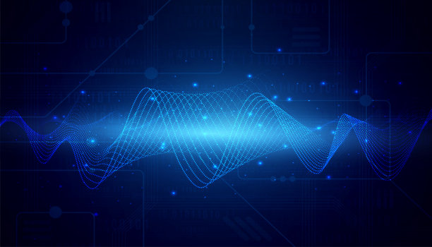 数字技术数据蓝色背景，在线网络媒体算法，抽象波未来电路技术，创新未来，互联网网络连接，Ai大数据，高科技例证向量图片下载