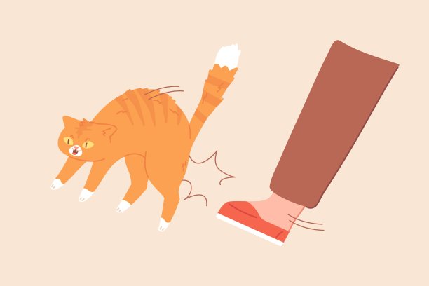 踢猫。残忍男子用腿踢小猫出门，动物惩罚伤害宠物问题虐待猫，主人愤怒行为内疚庇护图片下载