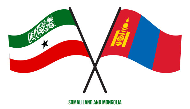 索马里兰和蒙古的国旗交叉，平展。官方的比例。正确的颜色。图片下载