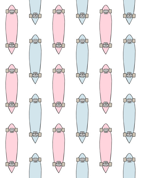 手绘涂鸦长板滑板矢量无缝图案图片下载