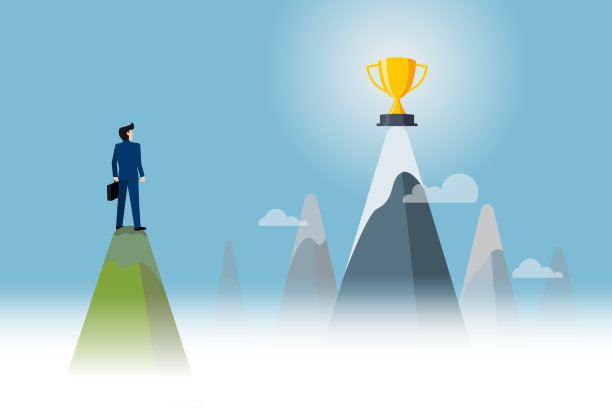 商人站在一座高山上，放眼成长，以现代的理念实现更高的目标图片下载