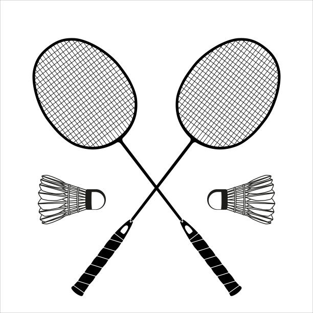 平面黑色羽毛球拍和羽毛球黑色剪影，矢量插图孤立在白色背景上。必备的羽毛球运动装备。应用程序矢量图标图片下载
