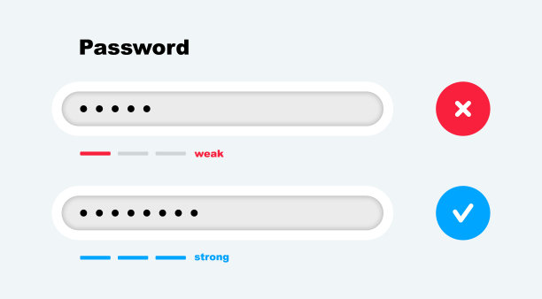 密码安全。密码弱和强模板的网站。授权的概念。用于帐户注册的密码安全表单。用户数据保护。矢量插图。图片下载