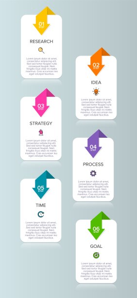 垂直信息图形设计与图标和6个选项或步骤。细线。信息图业务概念。可用于信息图形，流程图，演示文稿，移动网站，印刷材料。图片下载