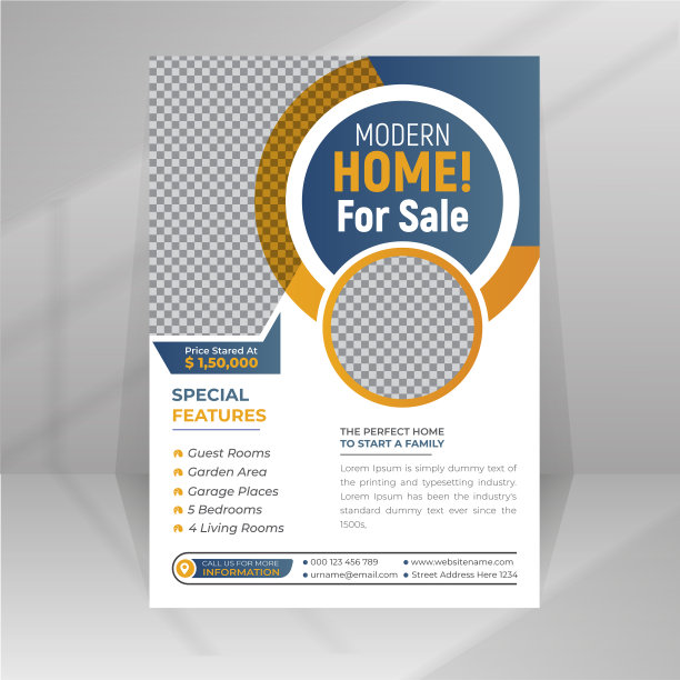 现代房屋销售传单模板与照片的房地产经纪人图片下载