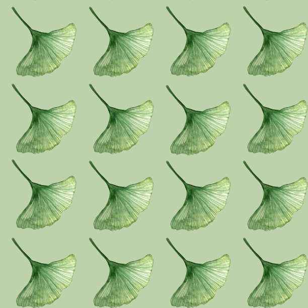 水彩无缝手绘图案与银杏树绿叶图片下载