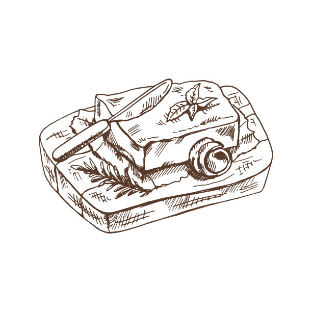 矢量手绘黄油草图。细节复古风格，一块黄油形象。标签，包装和卡片设计的复古元素。图片下载