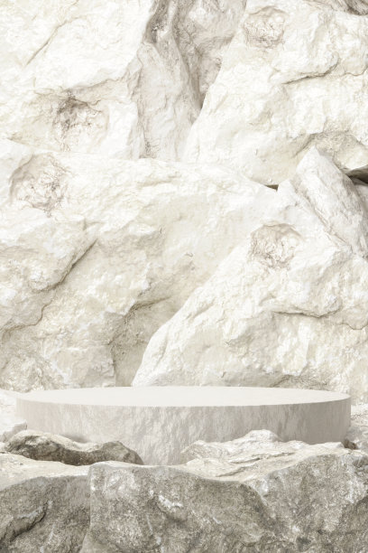 岩石石白色讲台空白产品货架站立背景。图片下载