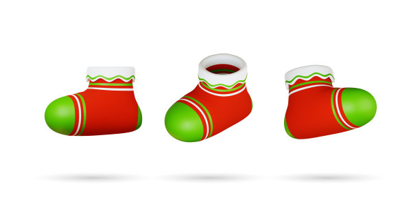 圣诞袜子3d图标集。白色背景隔离图片下载