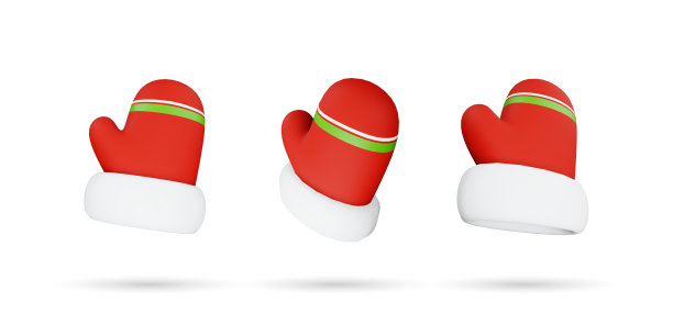 圣诞手套3d图标。白色背景隔离图片下载