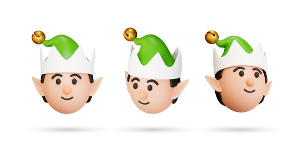 圣诞精灵3d图标集。男性精灵幻想人物3d插图。白色背景隔离图片下载