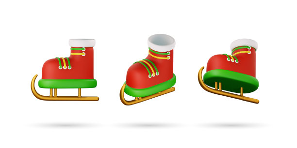 圣诞溜冰鞋3d图标。白色背景隔离图片下载