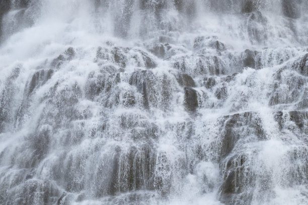 Dynjandi瀑布水纹理，美丽纯净的冰岛自然，强大的山河背景图片下载