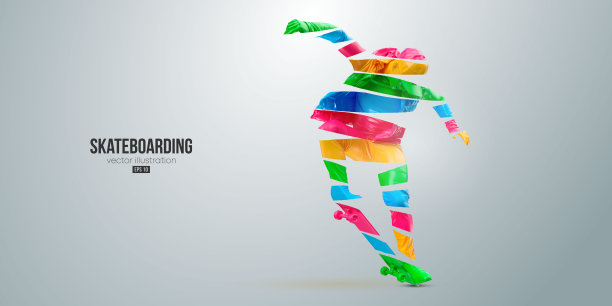 白色背景上滑板者的抽象剪影。那个玩滑板的人正在表演魔术。街头滑板。矢量图图片下载