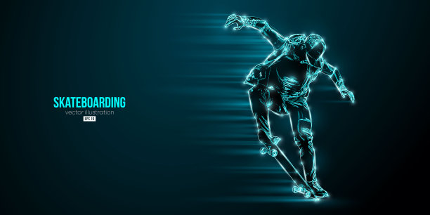 黑色背景上滑板的抽象剪影。那个玩滑板的人正在表演魔术。街头滑板。矢量图图片下载