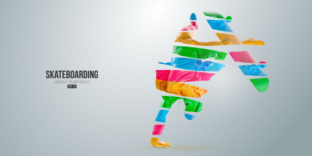 白色背景上滑板者的抽象剪影。那个玩滑板的人正在表演魔术。街头滑板。矢量图图片下载
