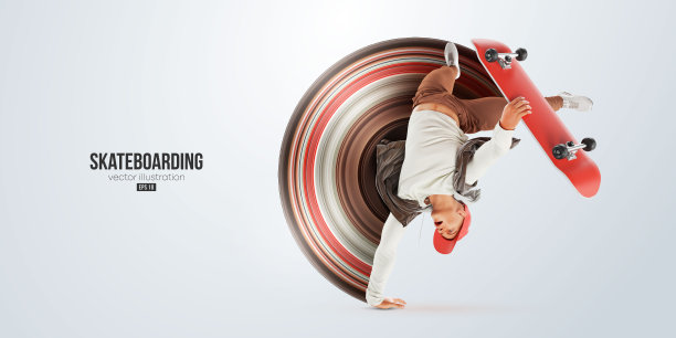 在白色背景上滑板的现实剪影。那个玩滑板的人正在表演魔术。街头滑板。矢量图图片下载