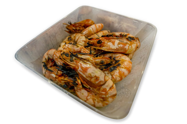 塑料盒烤虾的俯视图，重点选择图片下载