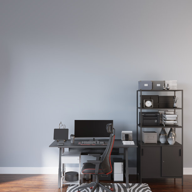 家庭办公室墙壁模型，相框，现代学习室模型图片下载