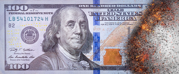 烧掉一百美元。华盛顿美国金融危机，封锁和通货膨胀图片下载