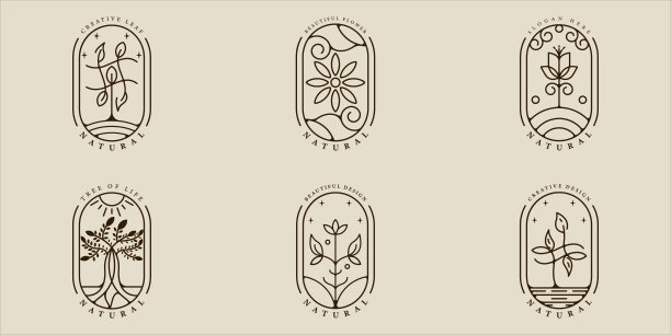 集叶生态标志线艺术简单矢量插图模板图标图形设计。捆绑收集各种自然或自然的标志和符号，园林或环境概念与徽章图片下载