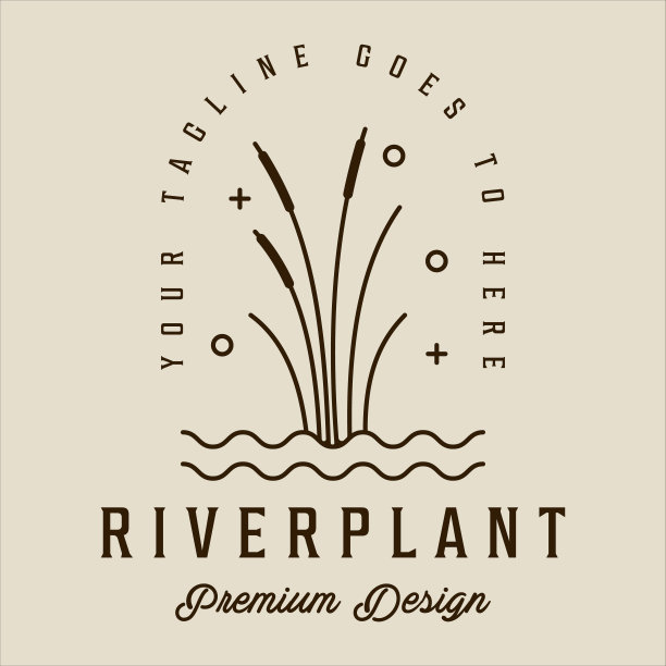 河流植物芦苇标志线艺术矢量简单插图模板图标图形设计。香蒲草自然标志或符号的环境自然概念与排版图片下载