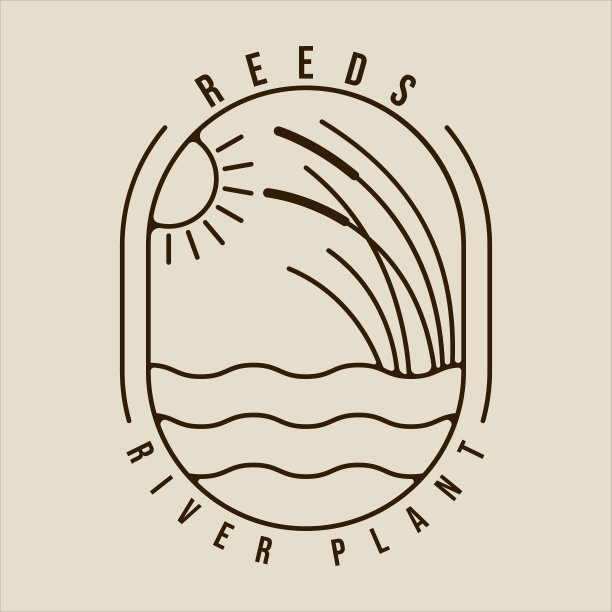 河流植物芦苇标志线艺术矢量简单插图模板图标图形设计。香蒲草自然标志或符号的环境自然概念与徽章和排版图片下载