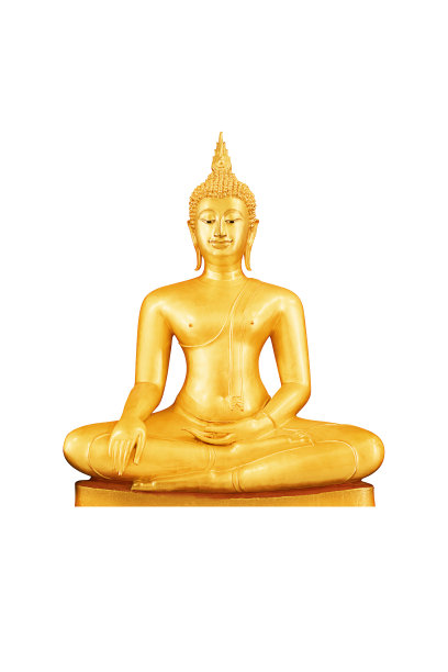 佛像孤立地坐在白色背景-修剪路径。Magha Puja, Asanha Puja，卫塞节Puja日，泰国文化图片下载