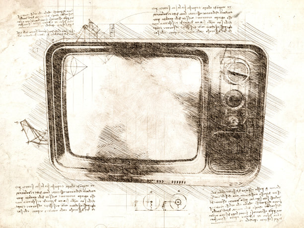 达芬奇风格的老式模拟电视素描图片下载