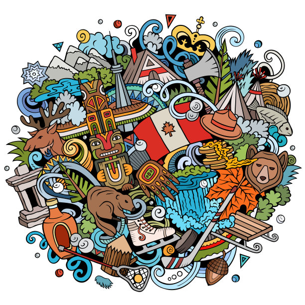 加拿大卡通涂鸦插图。有趣的加拿大设计。图片下载