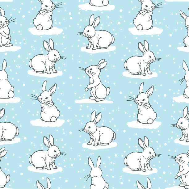 矢量无缝模式。雪地里的白兔子图片下载