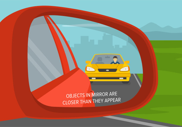 后翼后视镜特写。后视图。镜中的物体比它们看起来更近。图片下载