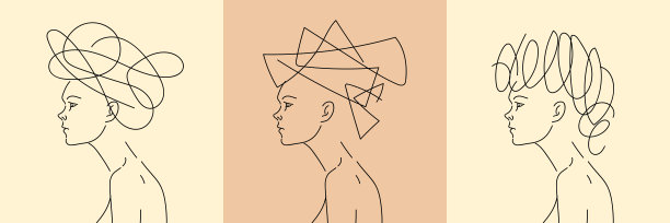 女孩们有着不同的未来发型。可爱的女性侧面头像。图片下载