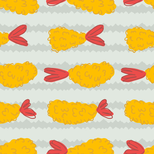 芙蓉烤虾条纹无缝图案。完美的打印t恤，纸张，纺织品和织物。手绘的装饰和设计的矢量背景。图片下载