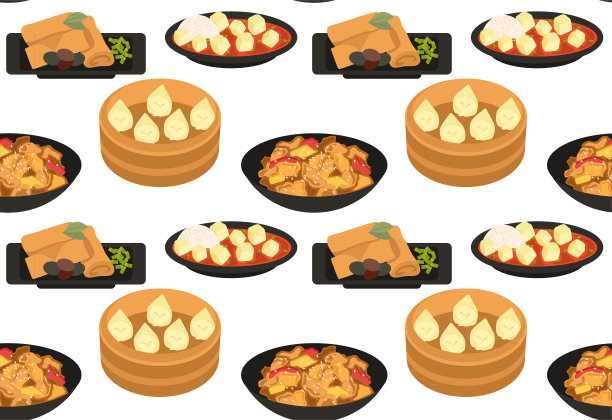 传统的中国菜。无缝模式的矢量。亚洲美食图片下载