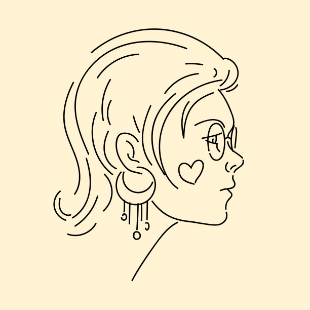 一个女人的头部特写。极简的线条图形。一个年轻女孩的侧写。图片下载