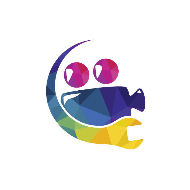 媒体修复矢量标志设计模板。摄像机用扳手图标logo设计。图片下载