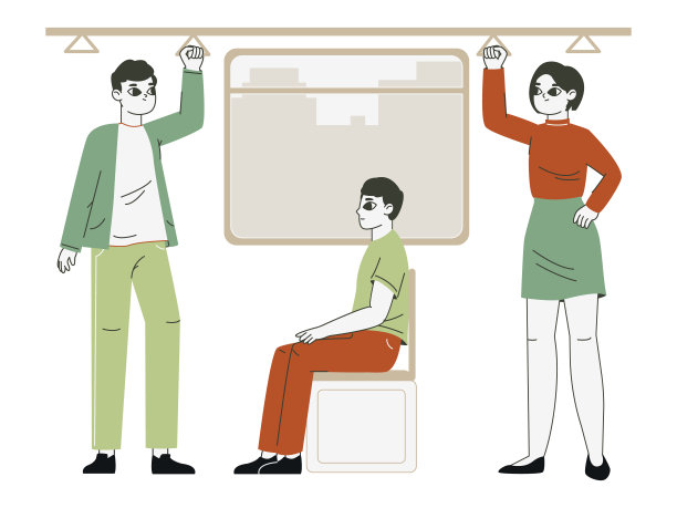 公共交通乘客。人们乘坐城市交通工具出行，地铁列车的乘客字符平面矢量插图在白色背景上图片下载