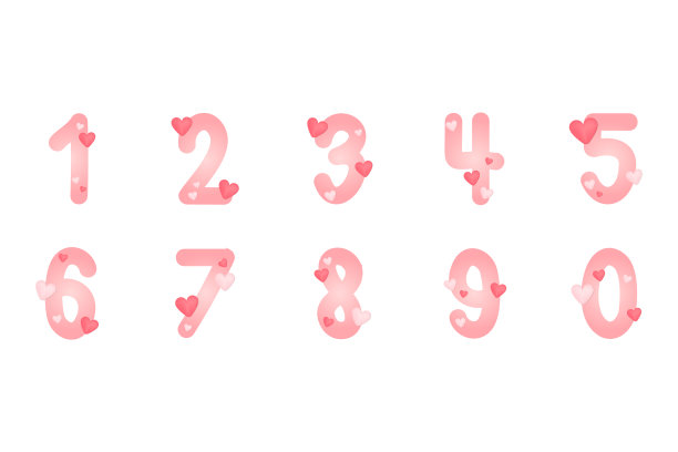 彩色可爱粉彩心形数字装饰或印刷卡片或横幅图片下载