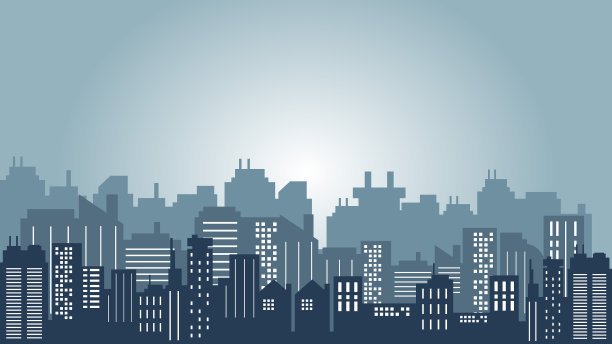 傍晚的气氛在城市和高楼的剪影中图片下载