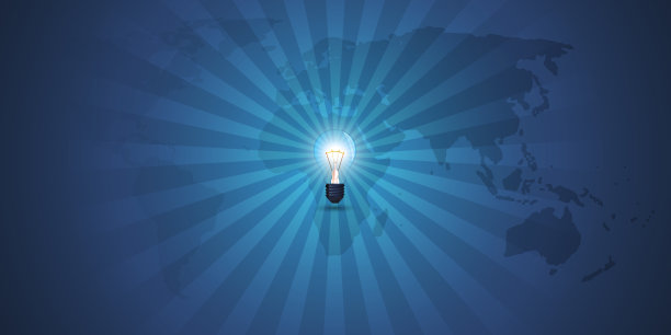 新想法，全球技术概念模板与灯泡图片下载