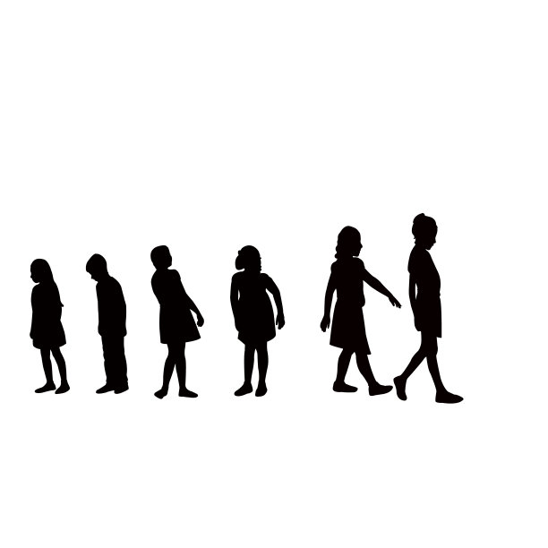 许多孩子聚在一起，剪影矢量图片下载