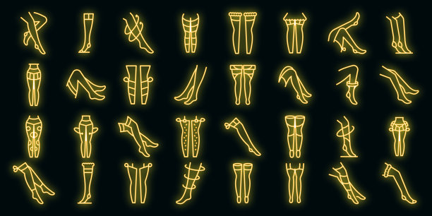 丝袜图标设置轮廓矢量。血管腿矢量氖图片下载