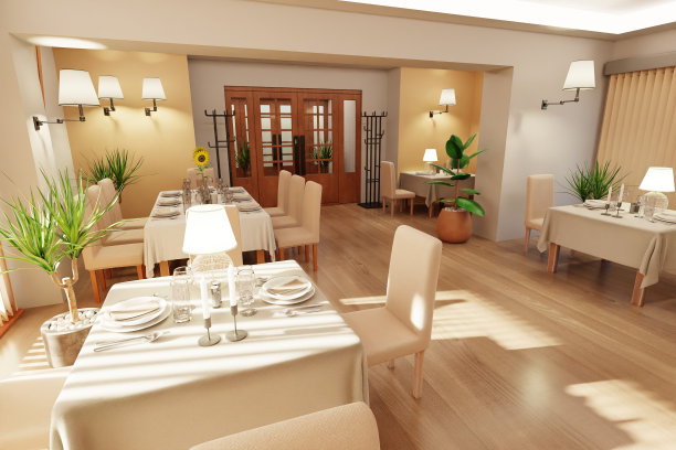 现代餐厅逼真的3D渲染图片下载