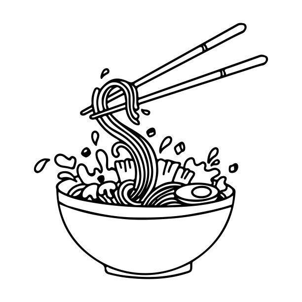 汤和拉面。面条。矢量插图。传统的亚洲日本食物在太阳红圈与纹理矢量插图图片下载