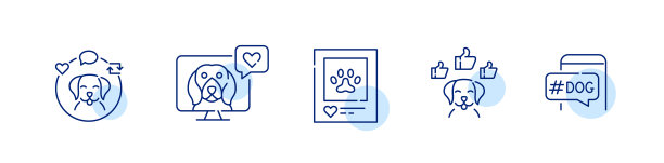 5个狗博主图标。宠物社交媒体形象。像素完美，可编辑的笔画设计图片下载