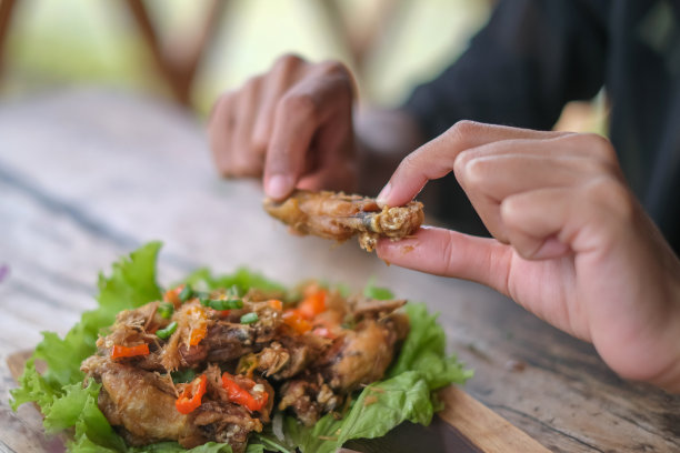 吃脆皮鸡翅的面目全非的女人图片下载