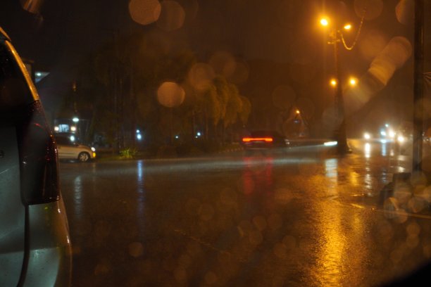 夜晚雨水模糊了交通背景图片下载